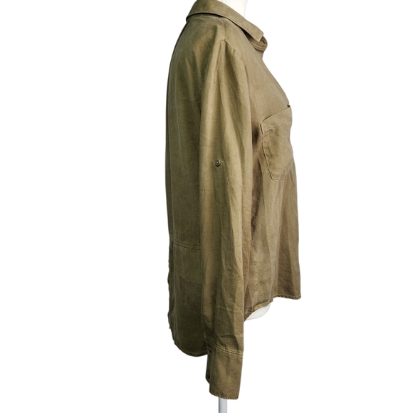 ANTHROPOLOGIE CLOTH & STONE army green button down shirt XS - Picture 10 of 15